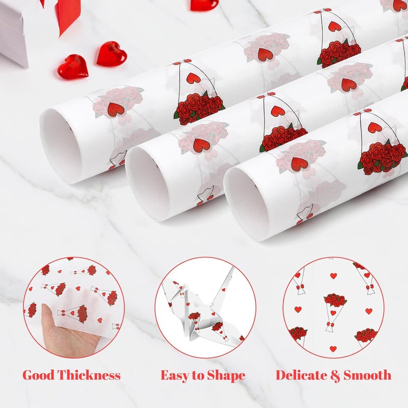 Ethanberg 60 Sheets Gift Wrapping Tissue Paper Bulk, Red Rose Bouquet Tissue Paper for Gift Bags, Decorative Art Papers for DIY Crafts Wedding Birthday Baby Showers Holiday Party Decor, 20x14 Inches - Image 3